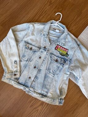 Vintage Light Wash Denim Jacket with Texaco Patch - real denim